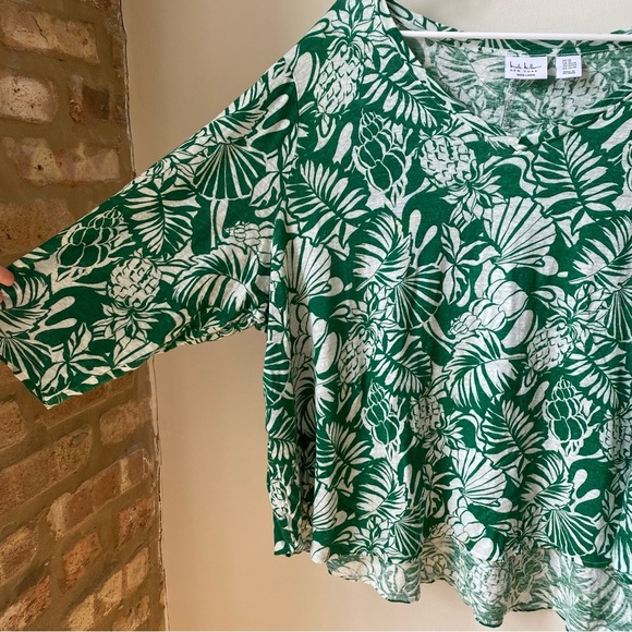 100% Linen Nicole Miller New York Green Floral Women's Top 3X - Picture 3 of 5
